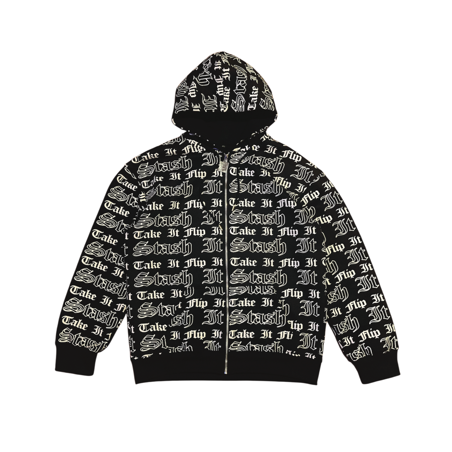 All Over “Take It Flip It Stash It” Zip Up Hoodie