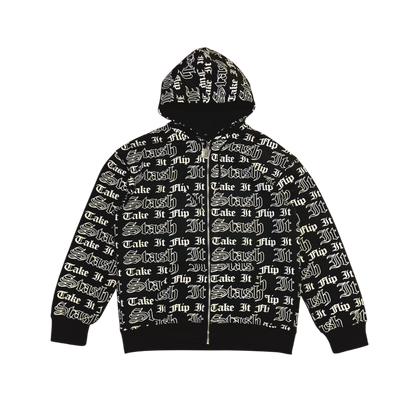 All Over “Take It Flip It Stash It” Zip Up Hoodie